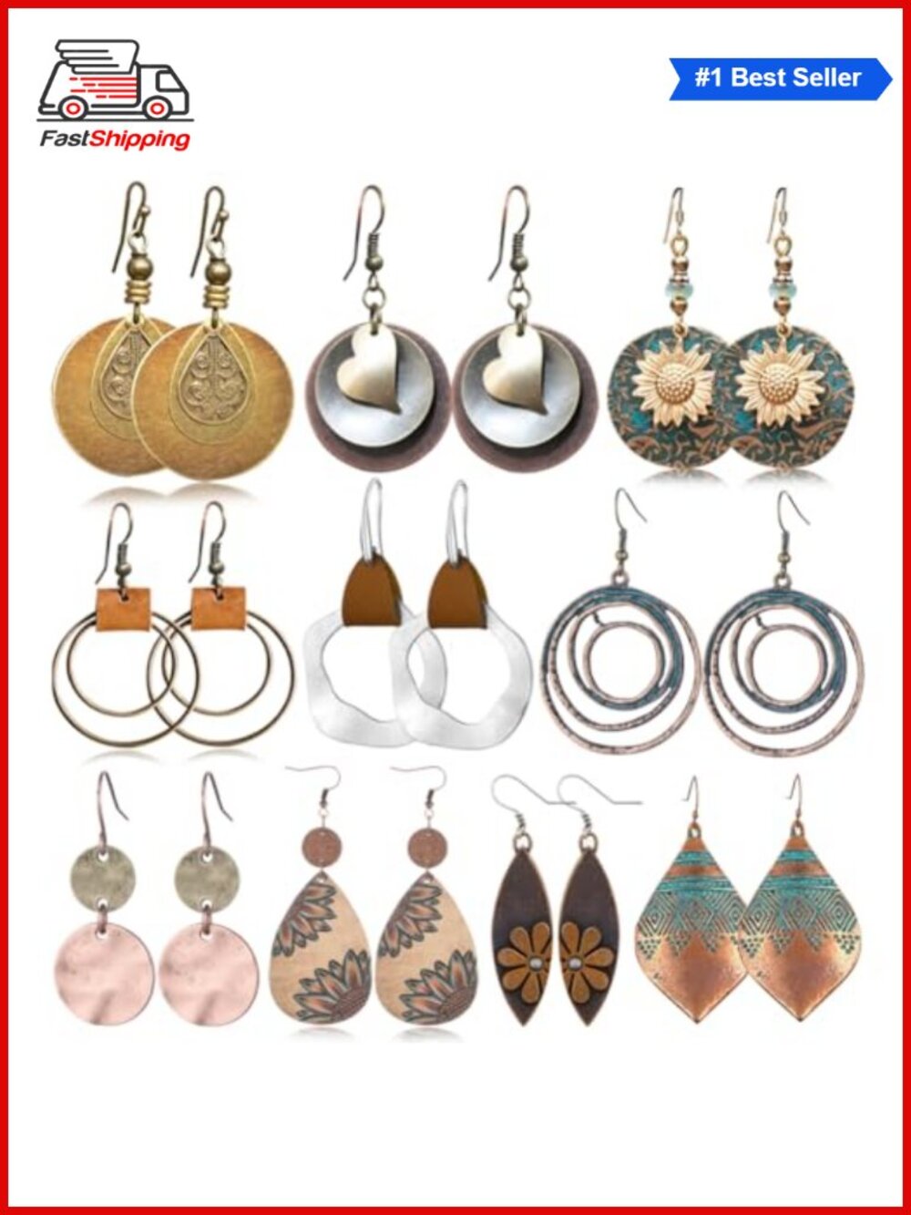 ✨ Vintage Dangle Earrings for Women Boho Jewelry Set Sunflower Geometric